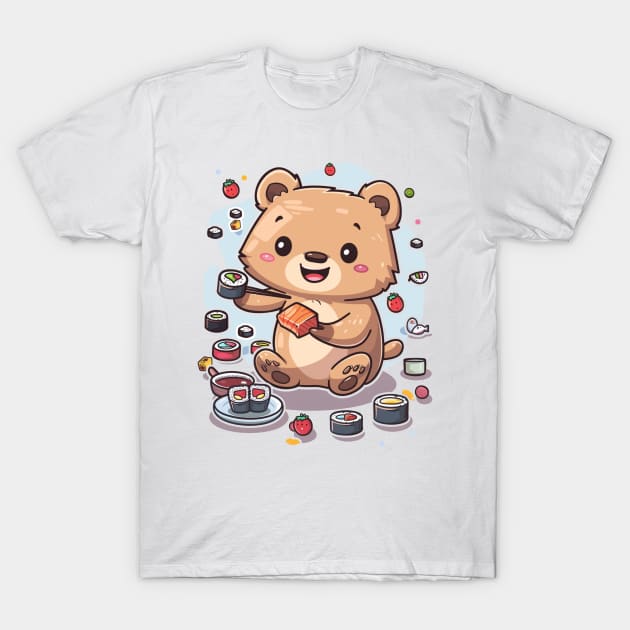 Cute Quokka eating sushi roll T-Shirt by MilkyBerry